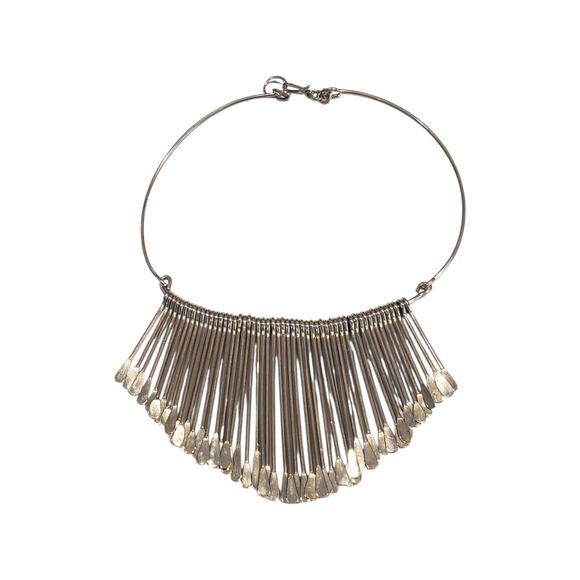 Vintage Modernist Collar Necklace Silver Tone Metal Bib Adjustable Choker MCM - Picture 1 of 12